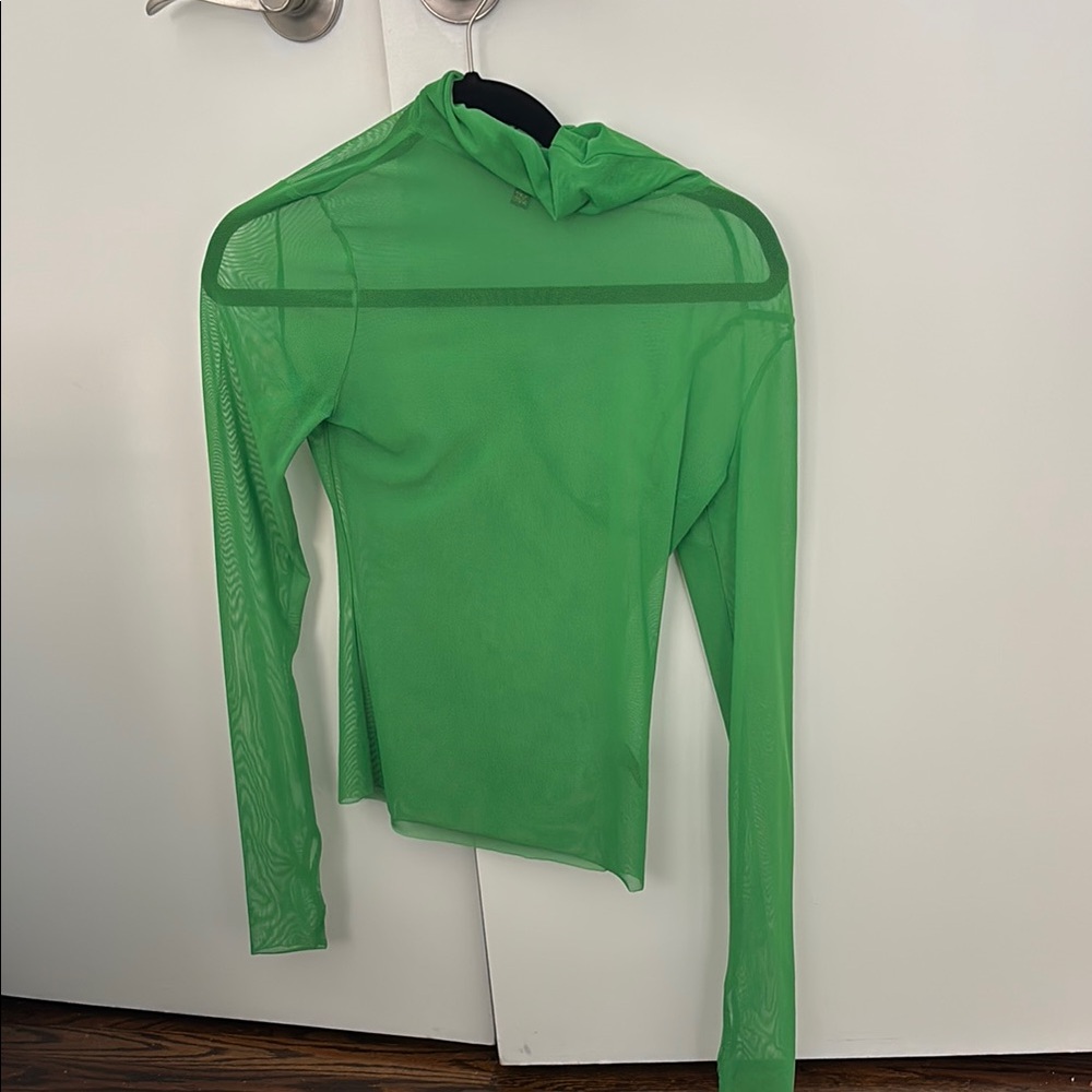 Green Mesh Long Sleeve Top